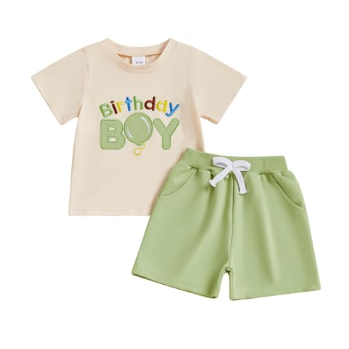Sprifallbaby Toddler Baby Boy Birthday Outfit Summer Embroidery Letter T-shirt Shorts Set 1st/2nd/3rd/4th Birthday Gift (Green, 12-18 Months)