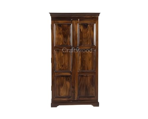 Image of Credenza Solid Sheesham Wood Bar Cabinet - Bottle Rack & Storage Drawers, Wooden Drinks & Glasses Holder, Handcrafted Home Bar Furniture - Brown Finish, No Assembly Required