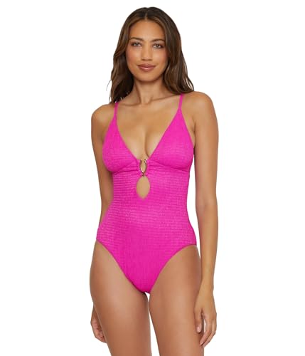 BECCA Women's Standard Luminous One Piece Swimsuit, Plunge Neck, Cutout, Bathing Suits
