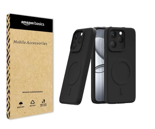 Image of amazon basics Back Cover for Realme 15T 5G Soft Matte Silicone Mag-Safe Design (Mag-Safe Not Support) Camera Protection | Slim Fit Bumper Cover (Black)
