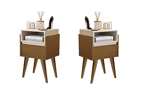 Kit 2 Mesas de Cabeceira Evora Pés Palito Nature/Off white - JM Casa dos Moveis