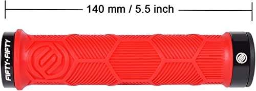 Fifty-Fifty Double Lock-On Mountain Bike Grips, Bicycle Handlebar Locking Grips, Non-Slip Mtb Handle Grips (Red) #TOP3