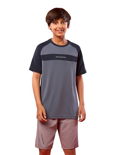 Image of TECHNOSPORT Boy's Polyester Slim Fit Crew Neck Half Sleeve T-Shirt with Technocool+, Anti Microbial Propeties for Sports and Regular Use