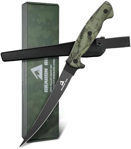 DRAGON RIOT Fillet Knife – 9 Inch Fishing Knife with Premium Stainless Steel Blade, Fish Fillet Knife with Ergonomic Handle & Leather Sheath, Professional Filleting Knife for Fresh & Saltwater, Essent
