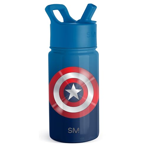 Image of Simple Modern Kids Summit Water Bottle with Straw Lid | Marvel Captain America 14oz Stainless Steel Cup Insulated Tumbler for Toddlers, Boys, School | Captain America