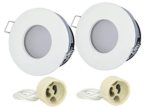 LEDLUX 2 Pezzi Porta Faretto Impermeabile, Porta Faretti da Incasso GU10 MR16, IP54 Per Luci Incasso Da Bagno e Esterno (Rotondo, Bianco)