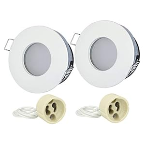 Lot de 2 porte-spot étanche, porte-projecteurs encastrés GU10 MR16, IP54 pour éclairage encastré de salle de bain et extérieur (Rotond, blanc)