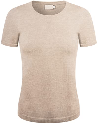 Comfy World Women's Classic Sweater Top Solid Crew Neck Short Sleeve Soft Knit Stretch Pullover Slim Fit Ribbed Hem Khaki S #TOP7