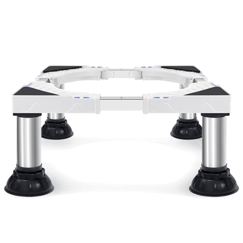 Humagineer Base para Lavadora Alta con 4 Patas de Acero Inoxidable, Soporte Lavadora Secadora Pesado Carga 300KG, Ancho Regulable 40-60cm y Altura 17.7-21.3cm, Base Lavadora Antideslizante, Blanco