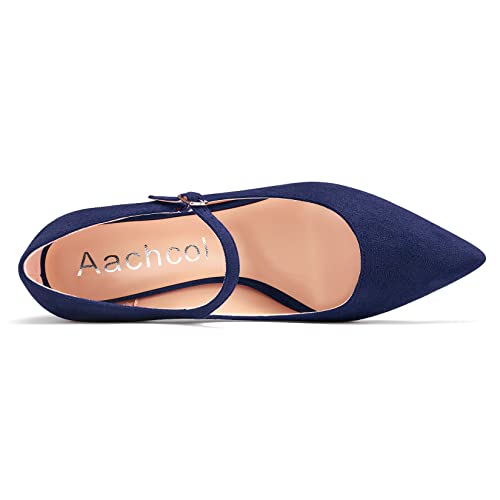 Aachcol Women Pumps Mary Jane Pointed Toe Ankle Strap Chunky Block Mid Low Heel Dress Shoes Suede Wedding Shopping 2 Inch4