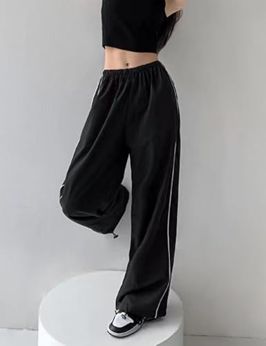 Womens Parachute Pants Y2k Baggy Wide Leg Track Pants Elastic Waist Jogger Sweatpants Hiking Pants Trousers ﻿2