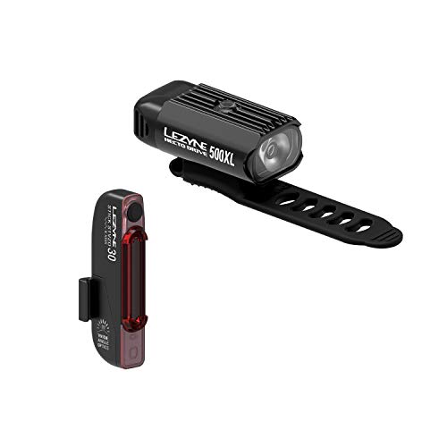 LEZYNE Hecto Drive 500XL & Strick Drive Bicycle Front and Rear LED Light Combo Set, USB Rechargeable, Bike Light Pair