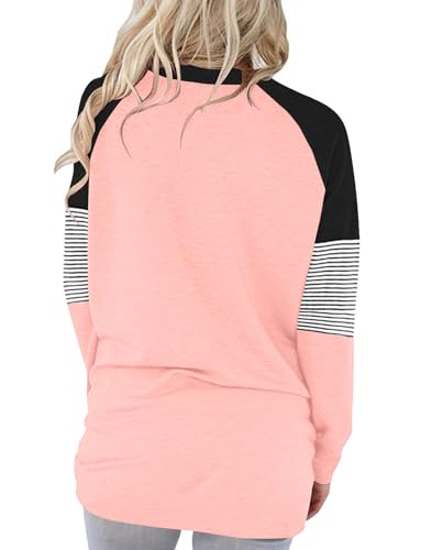 onlypuff 3X Plus Size Tops Long Sleeve T Shirt Womens Pocket Tee Shirt Casual Loose Tunic Tops Sweatshirt Pink 3XL