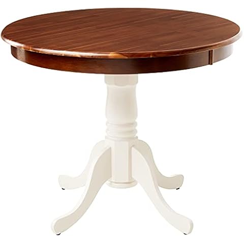 East West Furniture AMT-WLW-TP Antique Kitchen Dining Table - a Round Wooden Table Top with Pedestal Base, 36x36 Inch, Walnut & Linen White Cover