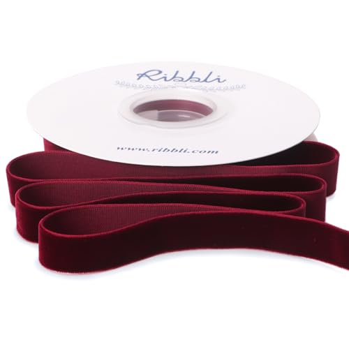Ribbli Burgundy Velvet Ribbon 5/8 Inches Continuous10 Yard Spool Red Christmas Ribbon for Gift Wrapping Crafts Home Decor