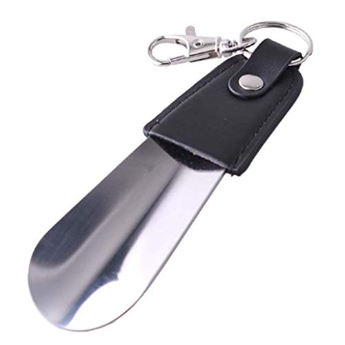 snmi Cornes De Chaussures Corne De Chaussure De Voyage en Acier Inoxydable De 5 Pouces avec Porte-clés, Chausse-Pied sur Le Pouce avec Poignée en Cuir Véritable, Chausse-Pied De Voyage Cover