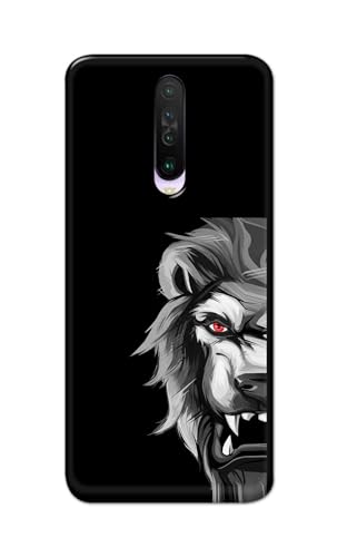 Image of Plastic Printfidaa Printed Hard Back Cover Case For Mi Poco X2 Back Cover (Angry Lion) -112, Black