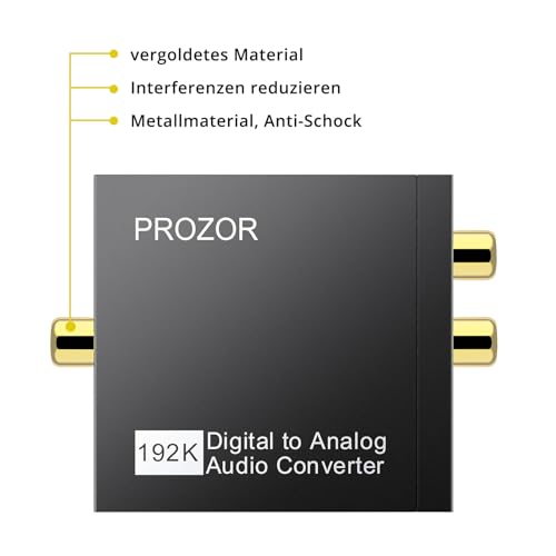 PROZOR Da Wandler Optisch auf Cinch Audio Adapter Toslink auf Klinke Aux Digital zu Analog Optisches Audiokabel Adapter Optical auf Klinke 3,5mm Cinch RCA für Digital Audio TV Blu-Ray HD DVD