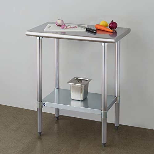 Image of ROCKPOINT Stainless Steel Table for Prep & Work 18x30 Inches, NSF Metal Commercial Kitchen Heavy Duty Table with Adjustable Under Shelf and Table Foot for Restaurant, Home and Hotel