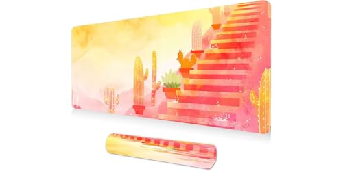 Tapis de souris XXL 1200x400mm Escalier Cactus anti-effilochage pour gamer et bureau