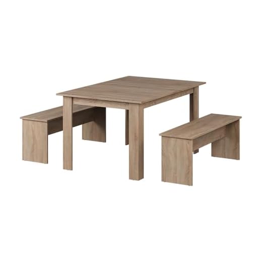 Vicco Tischgruppe 140 x 90 cm - 4 Personen - Esszimmer Esstisch Küche Sitzgruppe Tisch Bank - Bänke flexibel verstaubar (Eiche)