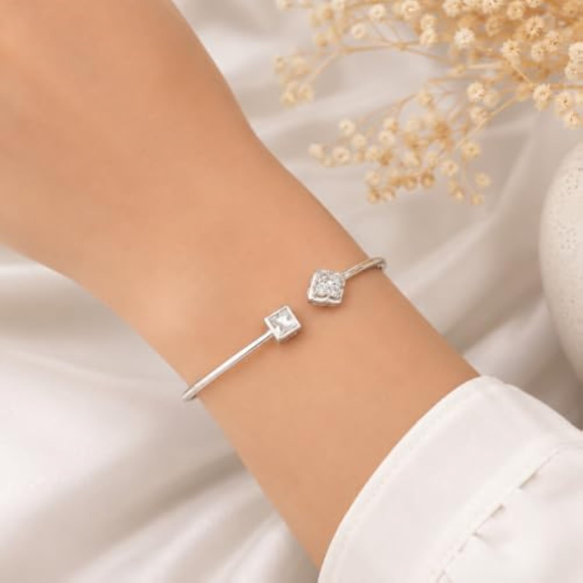 Women's 925 Sterling Silver CZ Star Cuff Bracelet