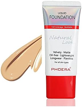 AQUAPURITY PHOERA Full Coverage Foundation New Formula Waterproof Long Lasting Oil Free Velvet Matte Liquid Foundation for Oily Skin Flawless Makeup Base Cream Concealer (104A Natural Beige…)