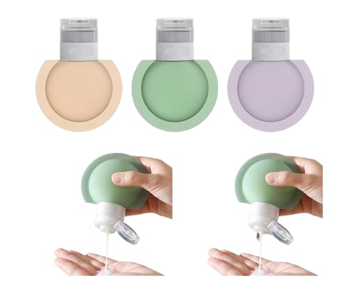 Image of HELIMIX Pack of 3 Refillable Travel Bottles for Toiletries Silicone Container for Cream, Shampoo Hand Wash, Lotion Storage Bottle Travel Accessories Leak Proof