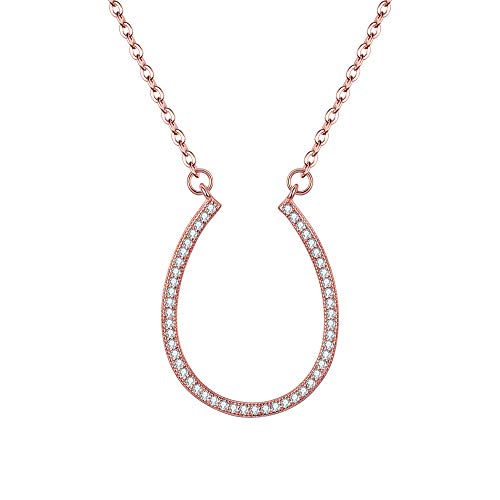 Flyonce Collares Plata de ley 925 Mujer Letra U Zirconias Brillantes Elegante para Regalo Novia Boda Fiesta Oro Rosa