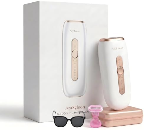 AraSyleon IPL Haarentfernungsgerät mit Saphirkühlung | für Damen und Herren, großes Lichtfenster, 5 Energiestufen, inklusive Schutzbrille, Rasierer und Aufbewahrungsbox