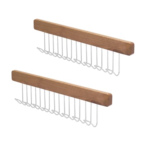 Beowanzk 2 Pack Tie Hanger for Wardrobe with 8 or 12 Hooks, Pull-Out Tie Rack, Belt Hanger for Hanging Belts, Ties, Scarves, Underwear, Hats (8 Hooks)