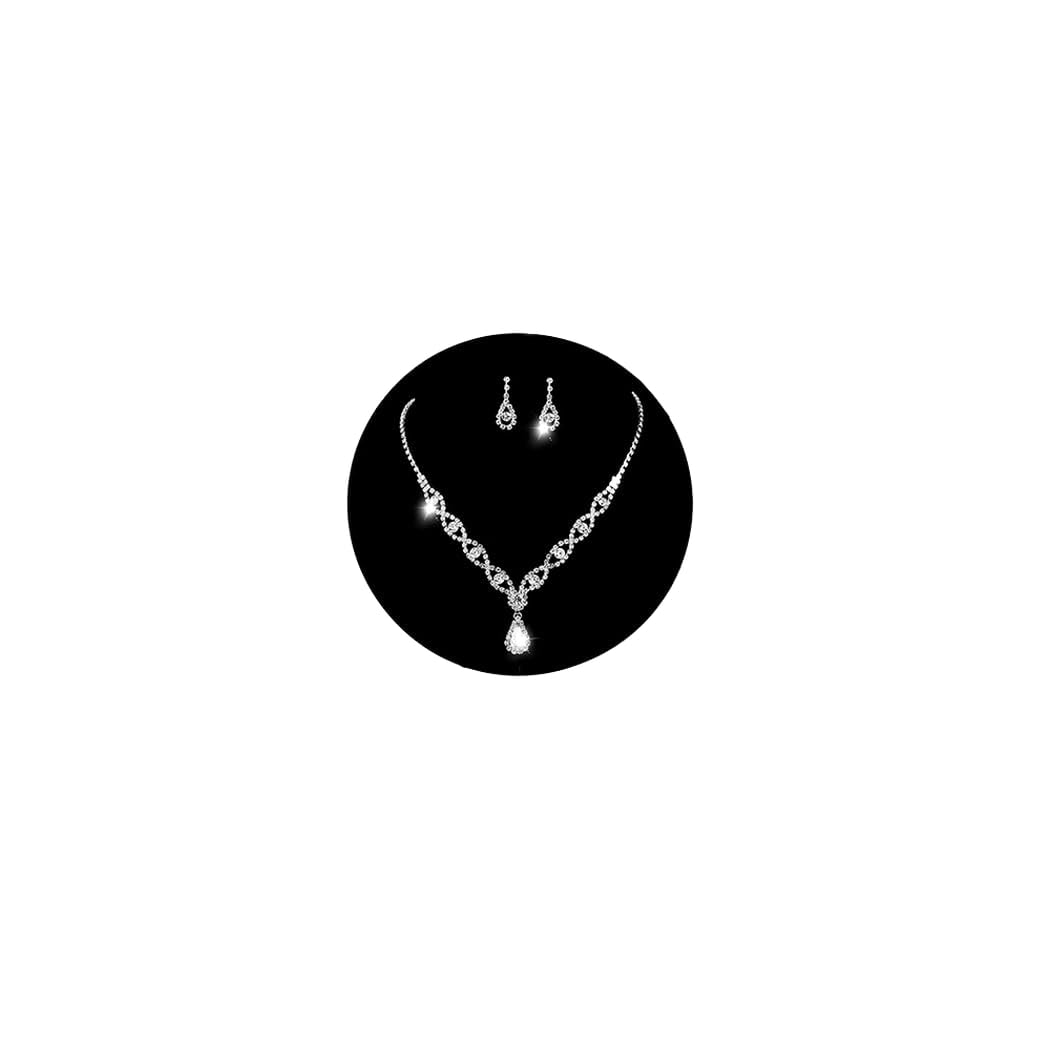 Unicra Conjunto de pendientes de collar de novia de plata conjuntos de joyería de cristal de boda accesorios de joyería para mujeres y dama de honor
