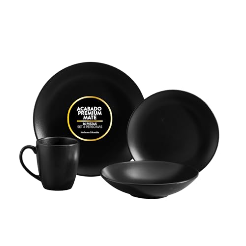 Opiniones de Venta de vajillas los mejores 5. 46 VAJILLAS Corona Set de Cerámica 16 Piezas, Diseño Minimalista y Sofisticado en Negro, Platos Trinche, Platos Pastel, Platos Hondos y Tazas para 4 Personas, Apto para Microondas y...