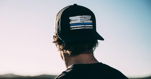 Image of Tactical Pro Supply PVC American Flag Snapback Hat for Men and Women - Blue Line Flag