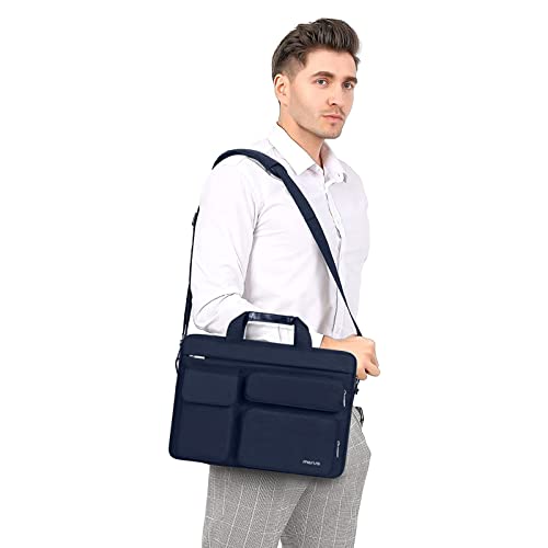 Image of MOSISO Laptop Shoulder Messenger Bag Compatible with MacBook Pro 16 inch 2021 2022 M1 A2485 /2019-2020 A2141,15-15.6 inch Notebook with 2 Raised&1 Flapover&1 Horizontal Pocket&Fix Handle&Belt,Navy Blue