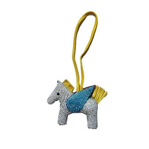 Leather Tassel Pony Keychain Rhinestone Bag Charm Horse Purse Charms for Handbags fashion bag accessories for women (blue)