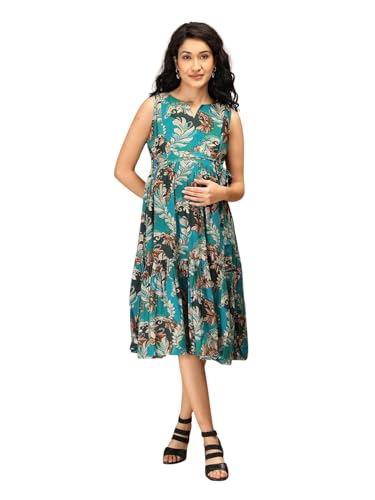 Image of The Mom Store Maternity and Nursing Sleeveless Dress for Women | Casual Dress | Pre and Post Pregnancy Wear | Printed Stylish Dress for New Mom | Trendy Dresses for Women's