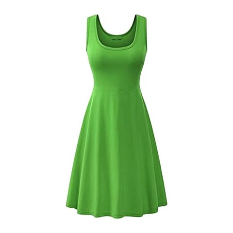 OMZIN Womens Holiday Beach Mini Dress Sundress Ladies Skater Party Club Dress Sleeveless Tank Dress Green L Cover
