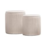 MU:4LIFE Set de 2 Taburetes Otomanos de Terciopelo con Almacenamiento, Puff Decorativo Moderno, Banco Tapizado para...