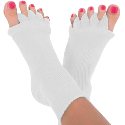 Image of Foot Alignment Socks|Cotton Finger Toe Separator|Easing Bunion Hammertoe And Arthritis Pain Relief|Improving Posture & Increasing Flexibility|Free Size For Office Yoga Men & Women (White)