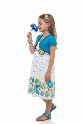 Image of ToBeInStyle Girls Two Piece Short Sleeve Dress and Matching Bolero Crop Cardigan Assorted Prints Cotton Blend Summer Outfit