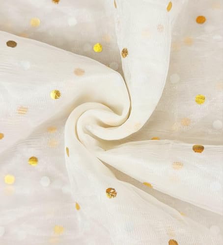 SATYAM KRAFT 5 Meter Multipurpose Net Fabric Cloth for Wedding, New Year, Christmas, Xmas, Party, Event, Stage Backdrop, Pooja Background, Mandap & Festive Decoration (White Polka Dot)