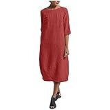Reformation Dress, Summer Clothes Pastel Dress Vestidos para Graduacion 2022 ES Women Style Feminino Vestido T-Shirt Cotton Casual Plus Size Ladies Dress Women's Linen Solid Color (L, Red)