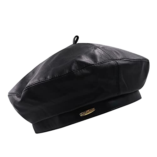 Women French Style Pu Leather Beret Hats Adjustable Solid Color Artist Painter Cap Vintage Retro Beanie Hat, Black 2# #TOP1