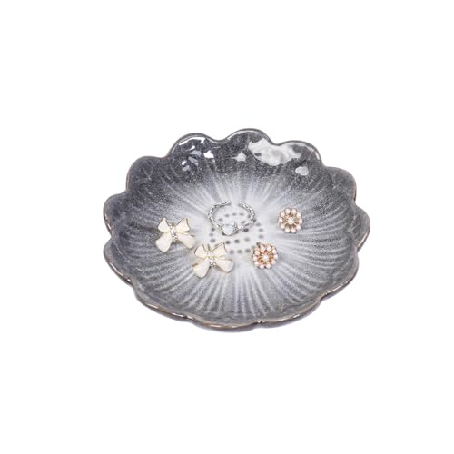 Trinket Dish, Ceramic Jewellery Dish Trinket Tray for Rings Earrings Necklace Gift for Women Her(Grey)