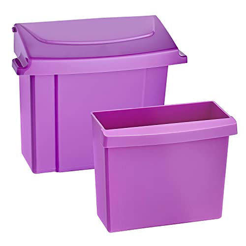 alpine sanitary napkins receptacle 5 x 9 x 12 in - hygiene products, tampon & waste disposal container - durable abs plastic - seals tightly & traps odors -easy installation hardware included (purple)