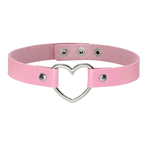 MILAKOO Vintage Love Heart PU Leather Choker Pink Necklace Goth Choker Collar for Women