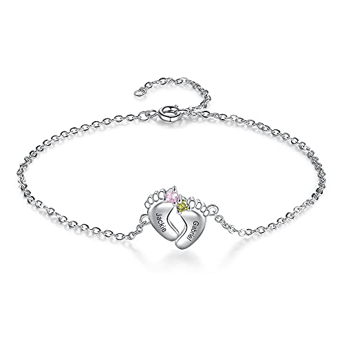 OPALSTOCK Personalized Name Bracelet for Mother with Simulated Birthstone Mom with Childrens Name Bracelet or Baby Feet Anklet Bracelet Custom Infinity Womens Bangle Bracelet (2 name) OPALSTOCK Personalized Name Bracelet for Mother with Simulated Birthstone Mom with Childrens Name Bracelet or Baby Feet Anklet Bracelet Custom Infinity Womens Bangle Bracelet (2 name)
