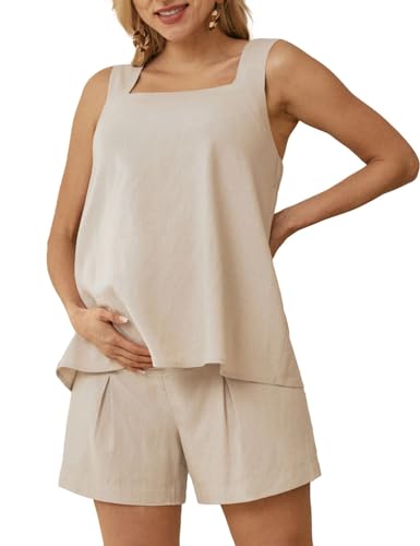 Maacie Two Pieces Outfits for Pregnancy Women Maternity Sleeveless Tops