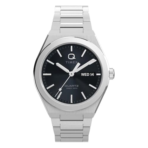 Timex Men'S Q Continental Day And Date 39 Mm Quartz Watch - Stainless Steel Bracelet With Black Dial Tw2Y25000